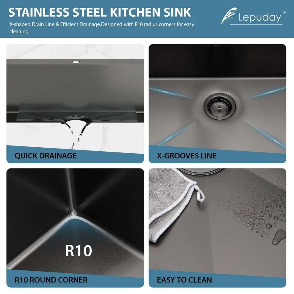 33 Inch Black Drop In Stainless Steel Sink Single Bowl