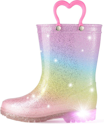 Kids Light-Up Rain Boots Waterproof Shoes with Easy-On Handles