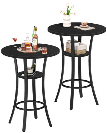 Round Bar Table, Set of 2 Small Kitchen Dining Tables, 2-Tier High Top & Counter Height Dining Table, for Bistro
