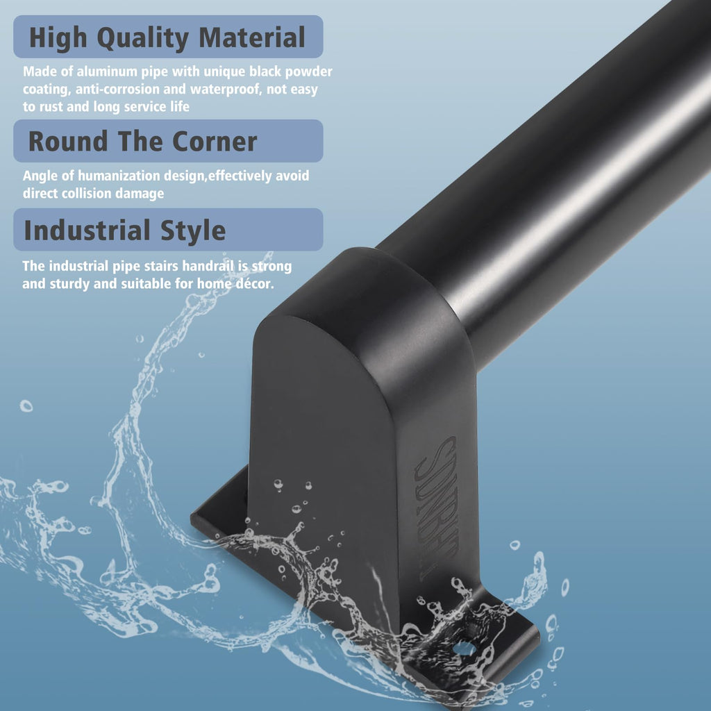 Industrial Stair Railing Metal Hand Rails for Indoor & Outdoor Steps Wall Mount Hand Rails for Indoor Stairs 1.25"