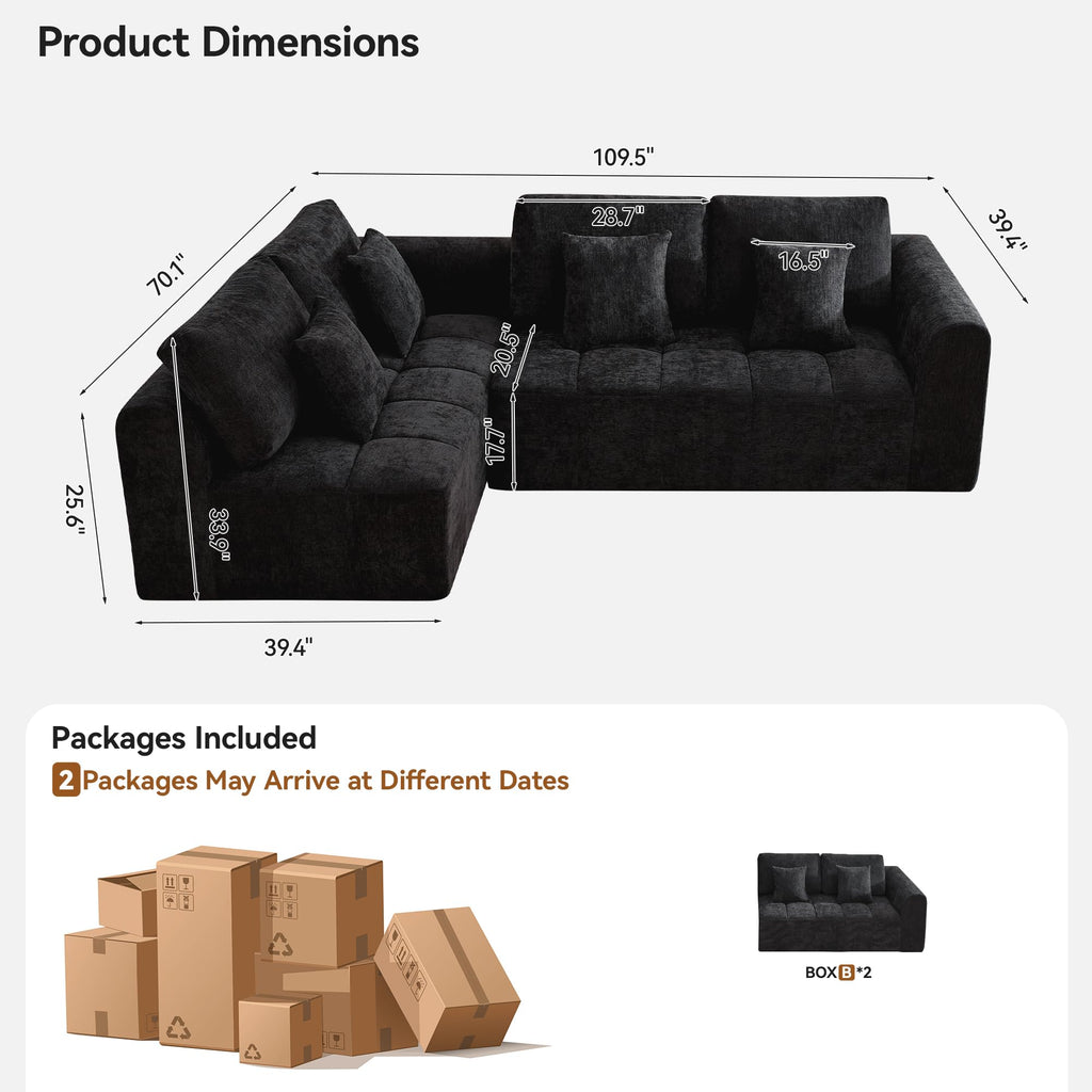 110''Modular Sectional Couches, Cloud Boneless Compressed Sofa Left Facing Chaise, Oversized L Shaped 4 Seater