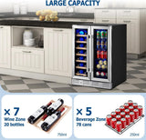 24 inch Wine Fridge Hold 21 Bottles and 75 Cans,Dual Zone Wine and Beverage Refr