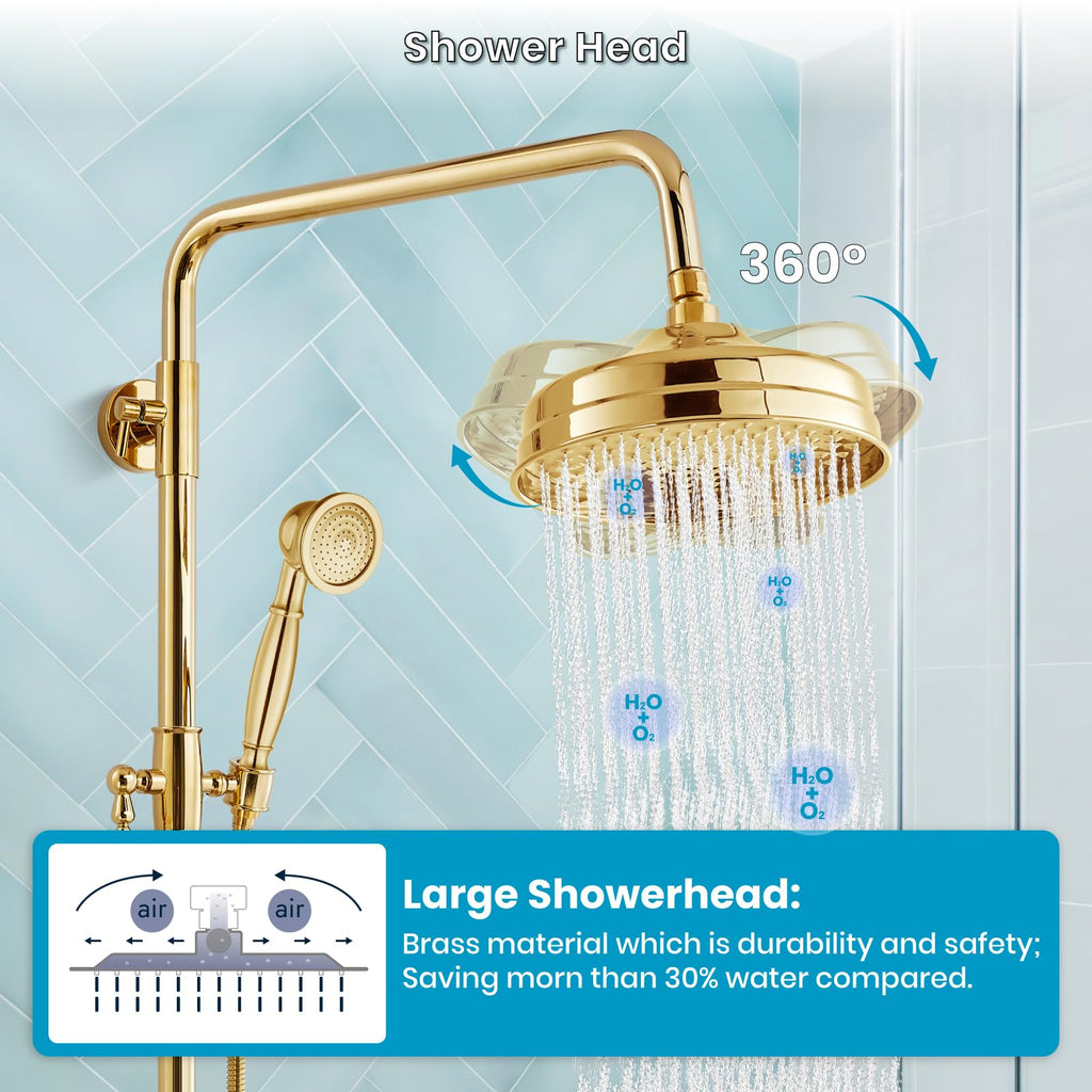Exposed Shower System Wall Mount,Polish Gold,Metal Handheld