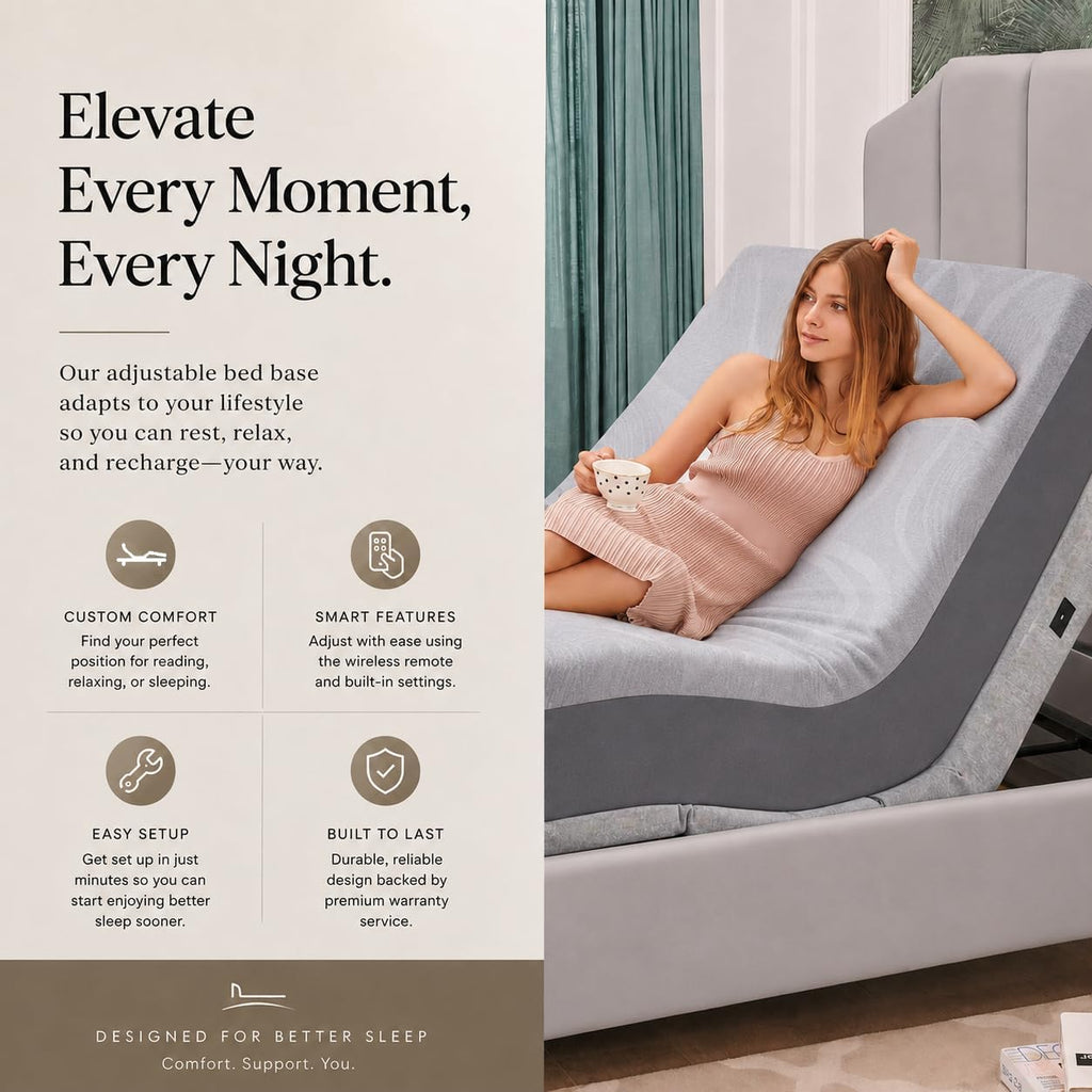 Premium Split King Adjustable Bed with 14 Inch Prime Gel Memory Foam Sleep System, Massage, Zero Gravity, Anti-Snore - Set of 4