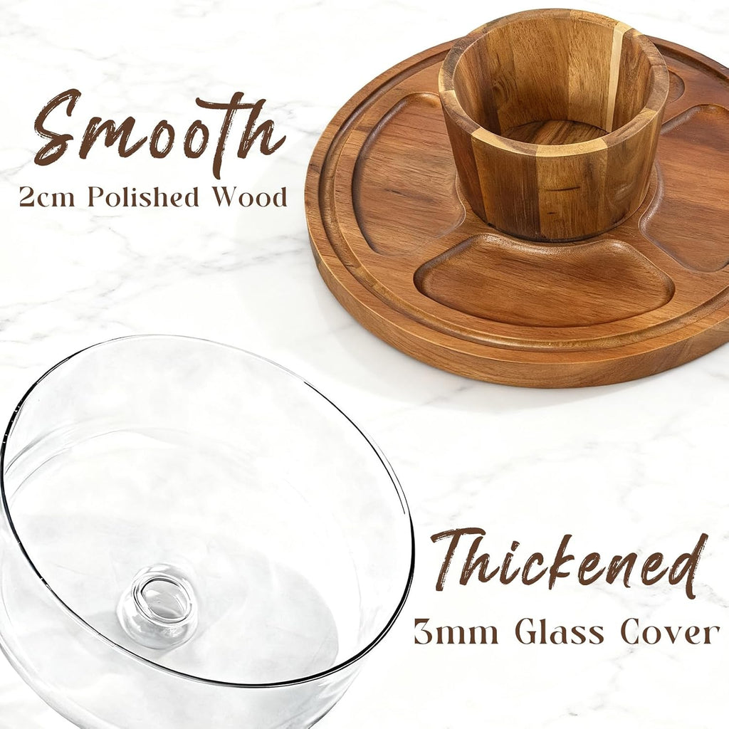 12-Inch Acacia Wood Cake Stand with Glass Lid