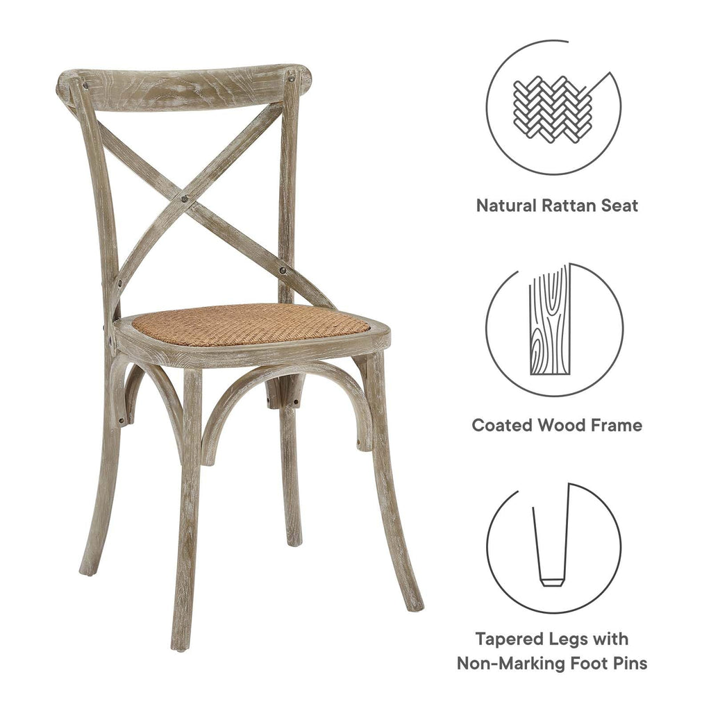 Gear Rustic Modern Farmhouse Elm Wood Rattan Dining Chair in Gray