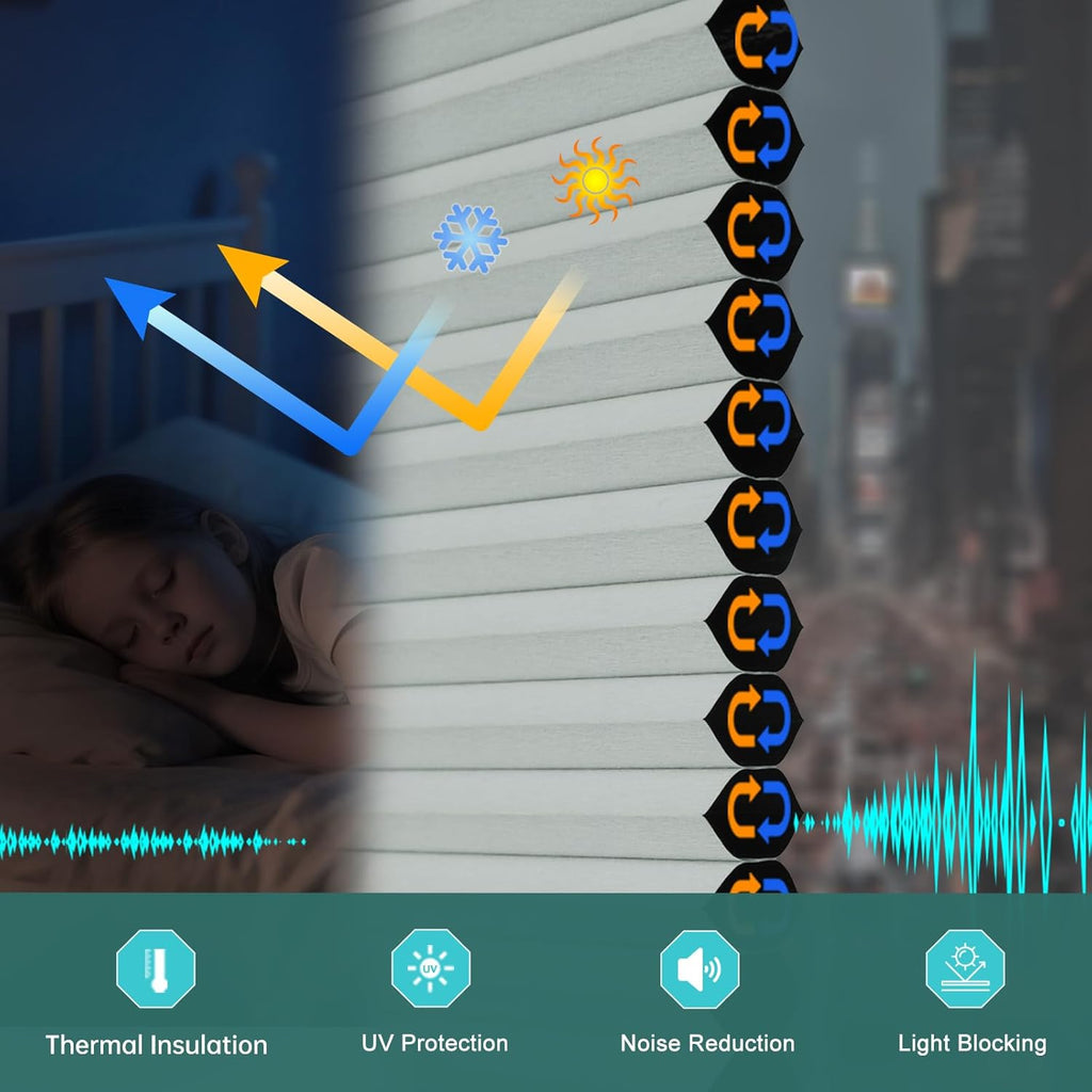 No Drill No Tools Blackout Cellular Shades,Cordless Blinds for Indoor Windows,Room Darkening Window Shades Honeycomb