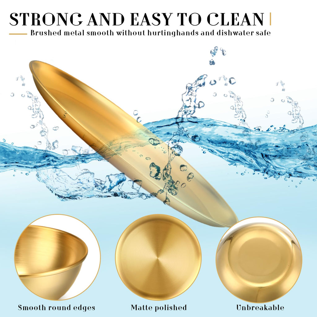 Gold Stainless Steel 18 Pcs Dinnerware Set Dinner Plates,Large