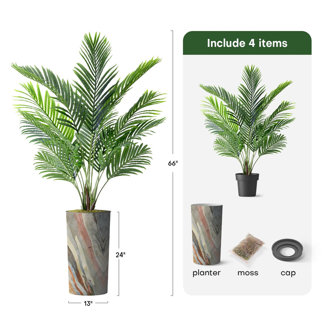 Artificial Tree in Morden Contemporary Planter, Fake Areca Tropical Palm Silk Tree for Indoor and Outdoor Home