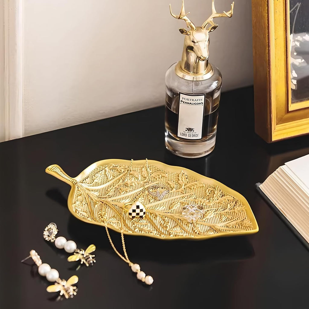 Brass Leaf Jewelry Dish Tray,Gold Decorative Ring and Trinket Holder-Decorative Trinket Dish for Rings Earrings