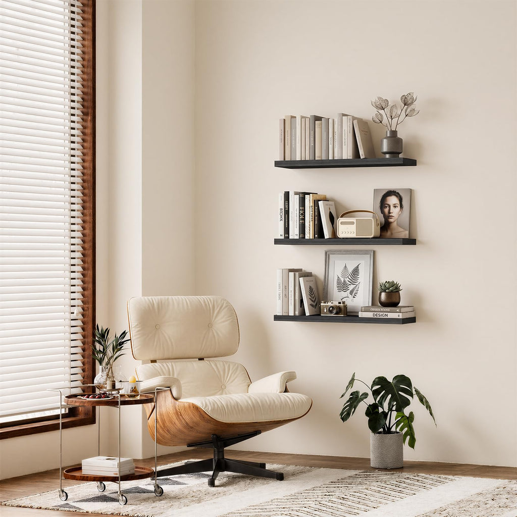 Black Floating Shelves 35.4in, Set of 2, Wall Mounted for Wall Decor