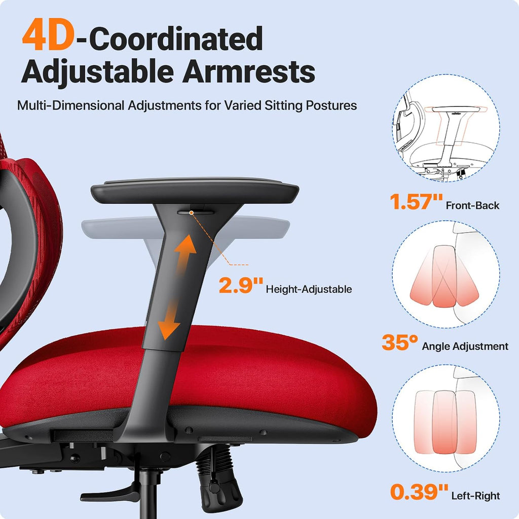 Ergonomic Office Chair Big & Tall Gaming Chair - High-Adjustable Lumbar Support, 4D Armrests, 2D Headrest, 90°~135°