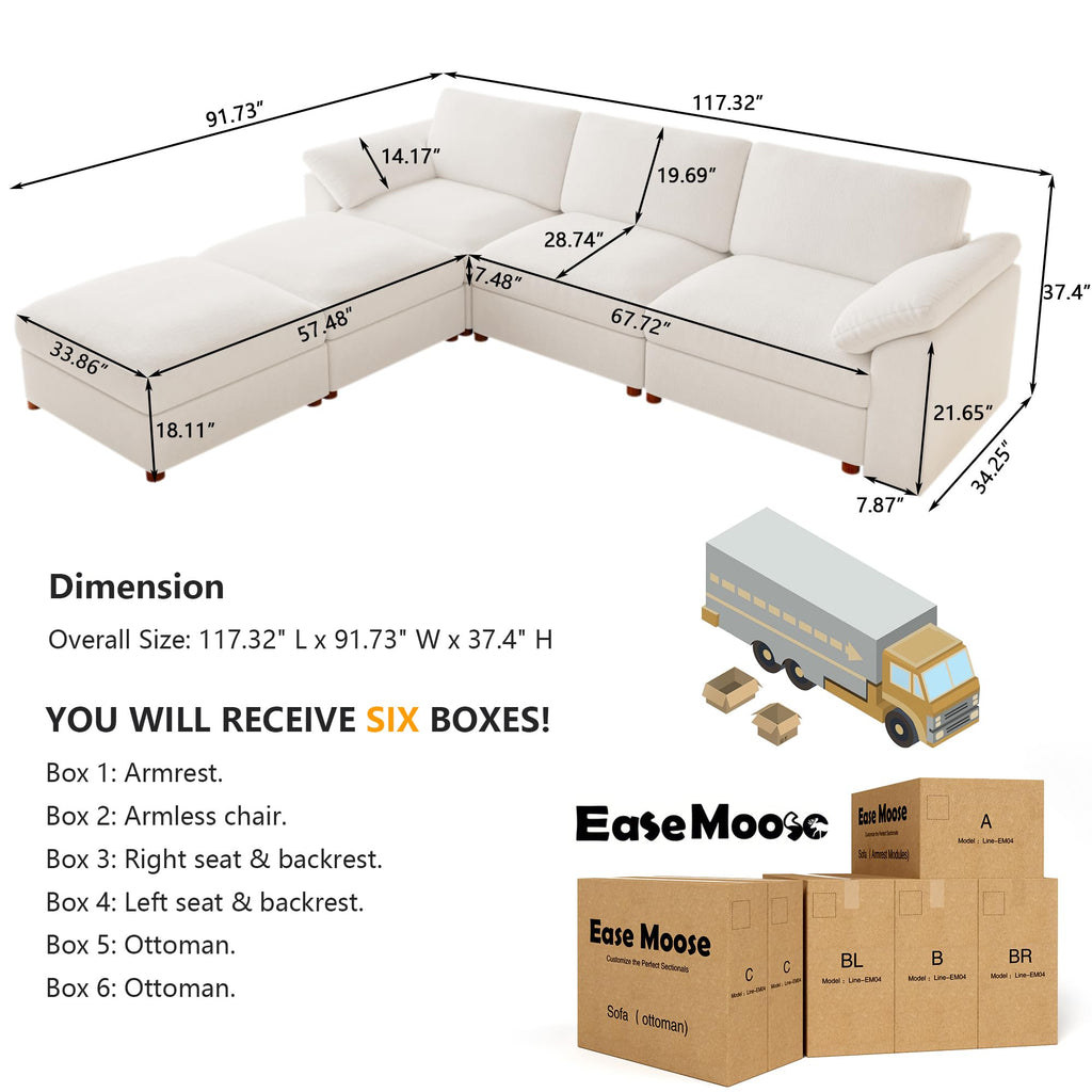 Oversized U Shape Sectional Modular Sofa, White Deep seat Couch