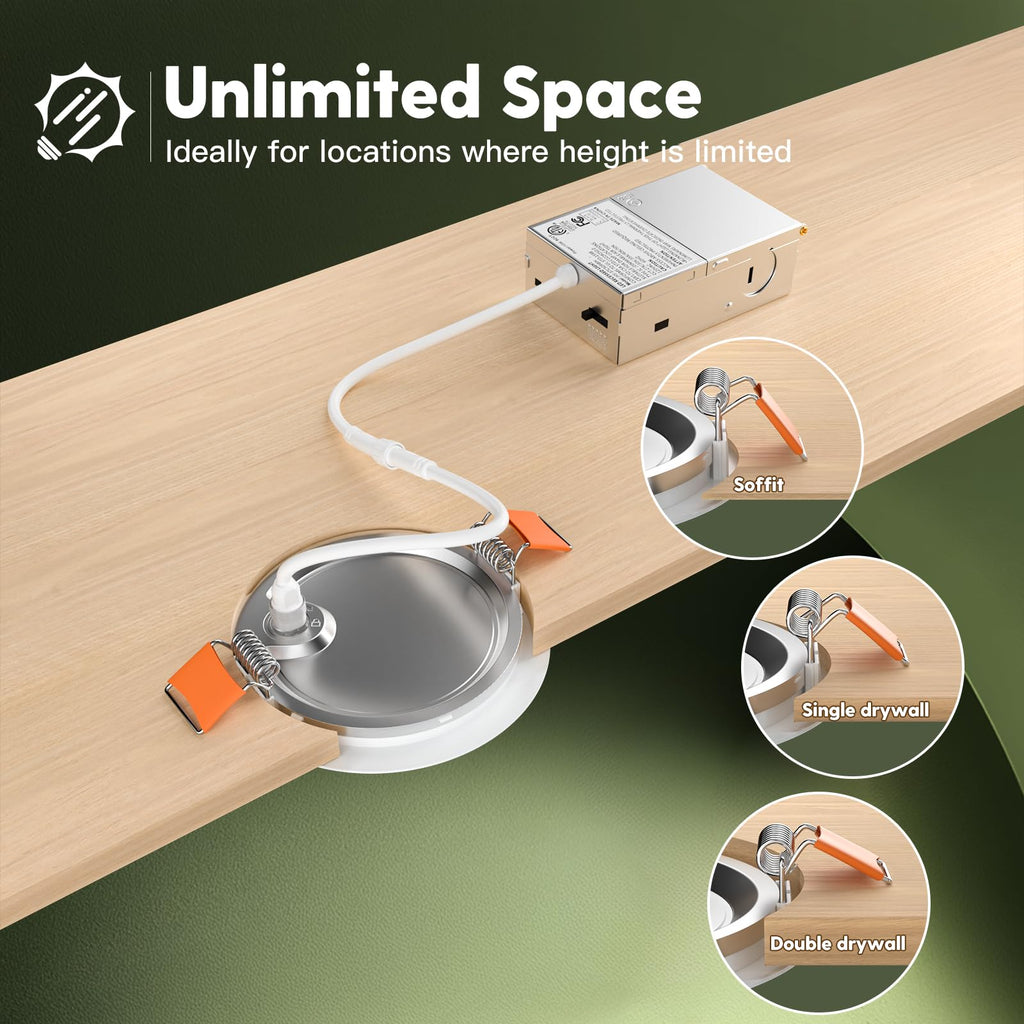 24 Pack 4 Inch LED Recessed Light with Junction Box, 5CCT