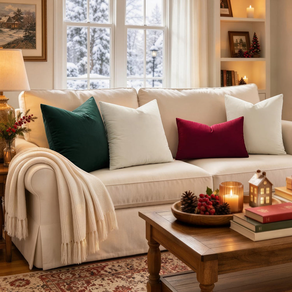12x20 Inch Lumbar Velvet Christmas Throw Pillow Covers Wine Red