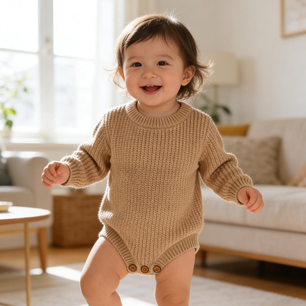 Baby 100% Cotton Knit Romper Winter Long Sleeve Bodysuit