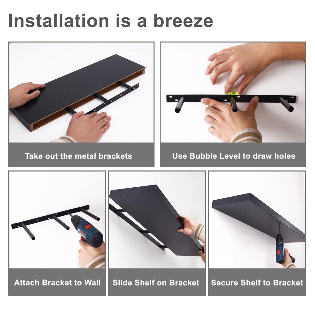 Floating Wall Shelves for Decor (Black, Set of 2, 22Inch)