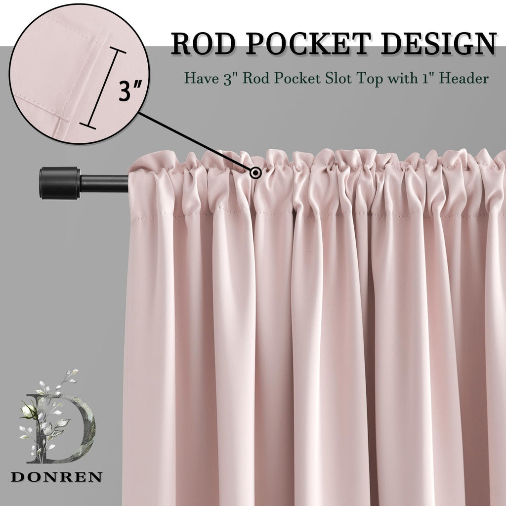 Pastel Pink Room Darkening Curtains - 90 Inch Length Light Blocking Thermal Insulated Energy Saving Curtain Panels