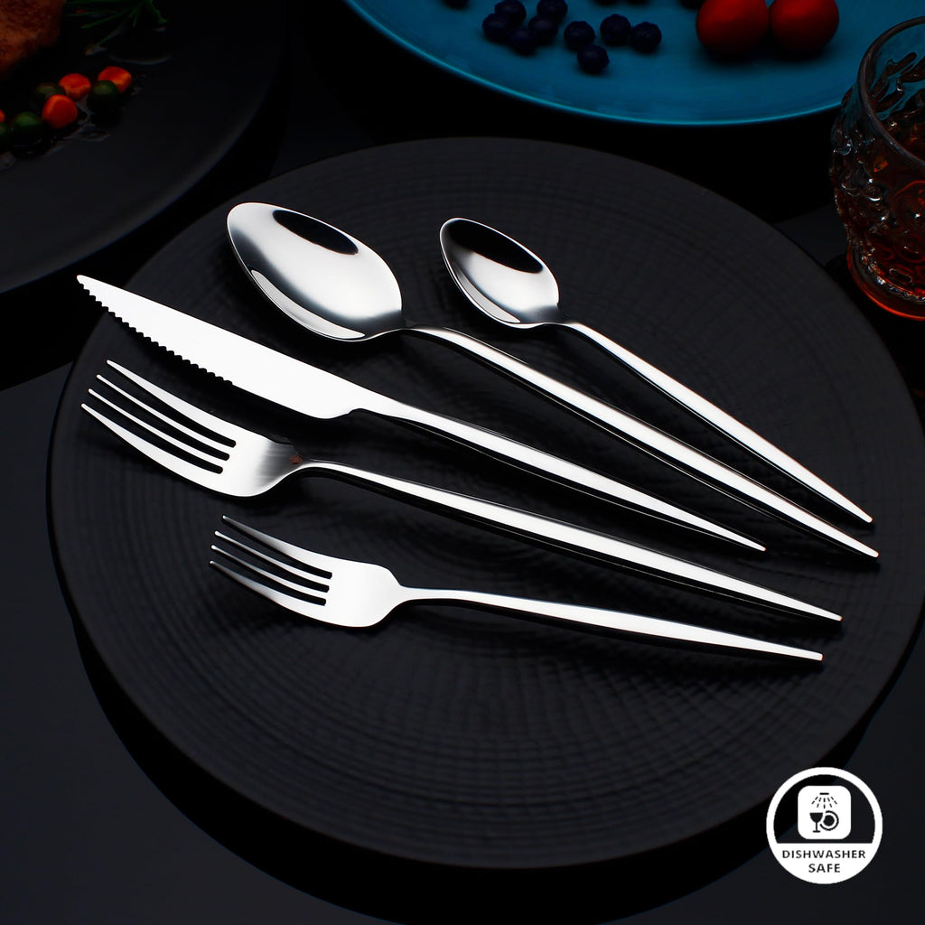 20 Piece Luxury Silverware Set for 4 Mirror-Polished 18/10 Stainless Steel Heavy Flatware Set Modern Cutlery Set