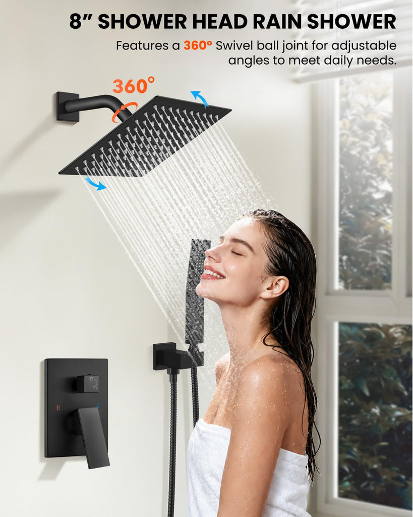 Shower Faucet Set with Handheld Spray Matte Black,8'' Head