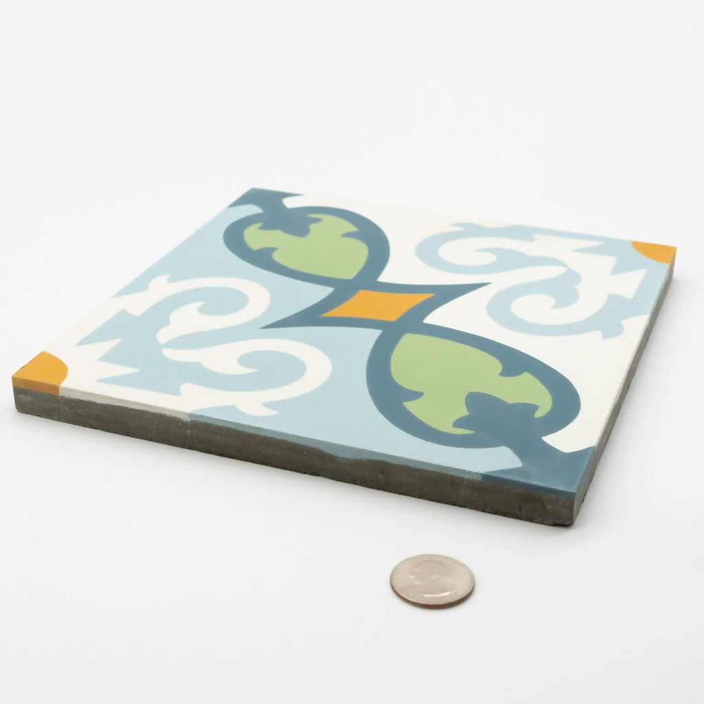 Agadir Handmade 8x8 Cement Tile in Blue, Green, Orange