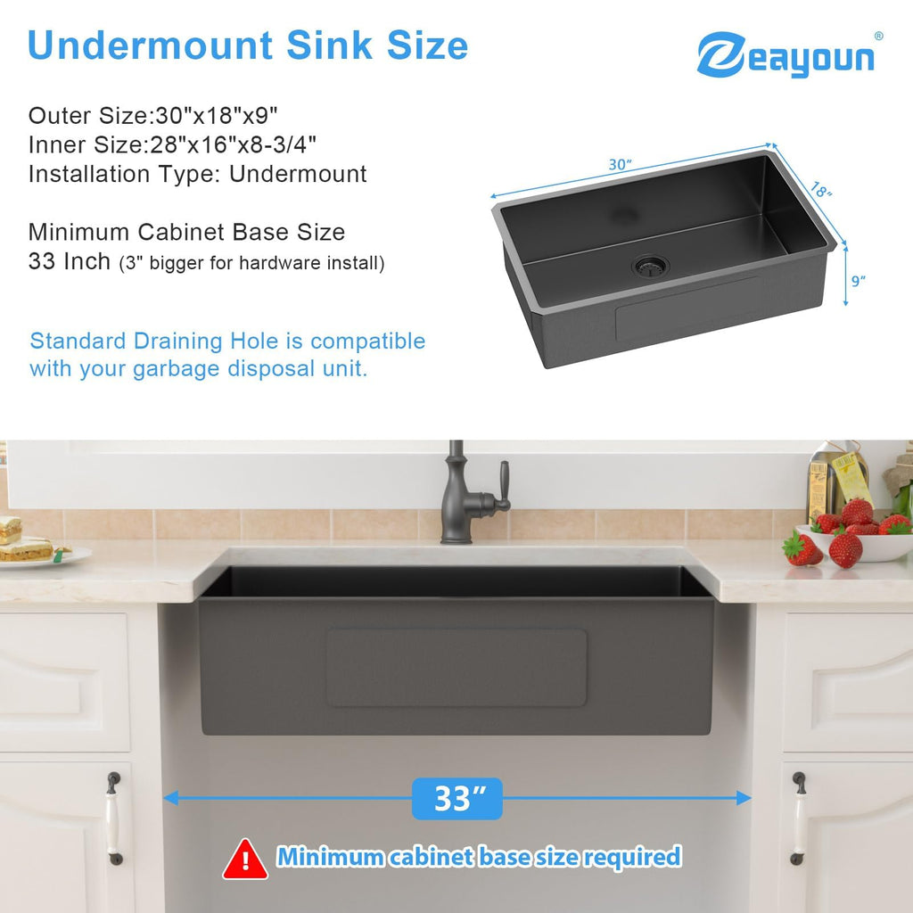 30 Inch Gunmetal Black Undermount Kitchen Sink