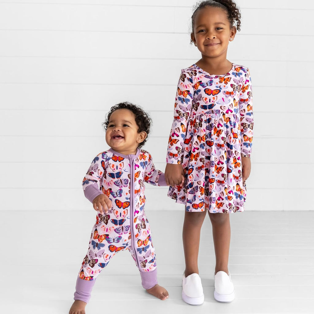 Long Sleeve Twirl Dress for Girls - Viscose from Bamboo Toddler Dresses w/Pockets & Tagless Comfort