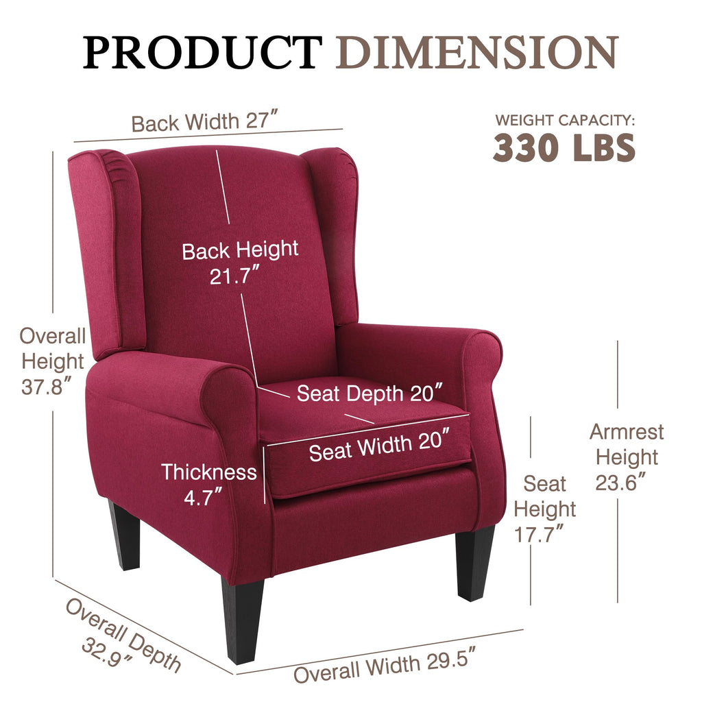 Wingback Accent Chair with Nailhead Trim, Mid Century Modern Armchair (Linen Red, Set of 2)
