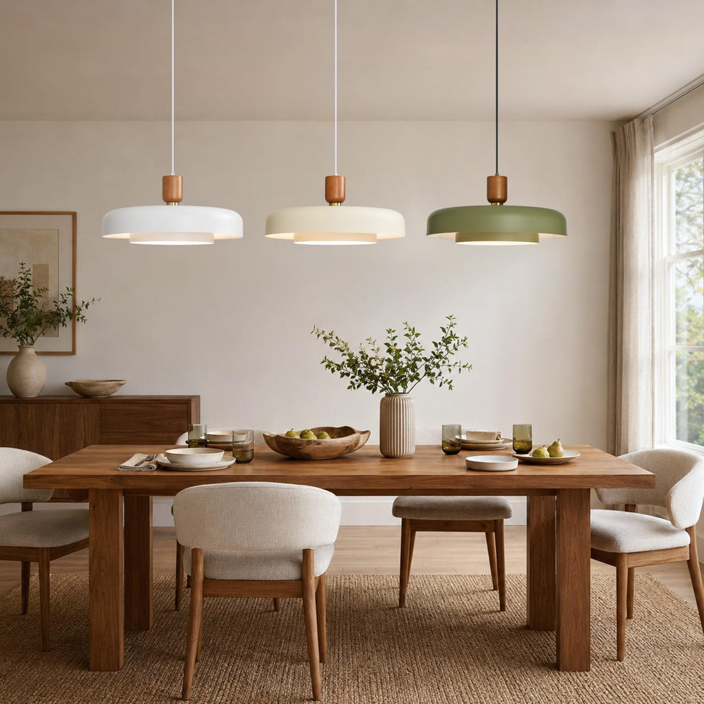 Mid Century White Pendant Light: 20" 2-Tiered Modern Nordic Metal Lighting