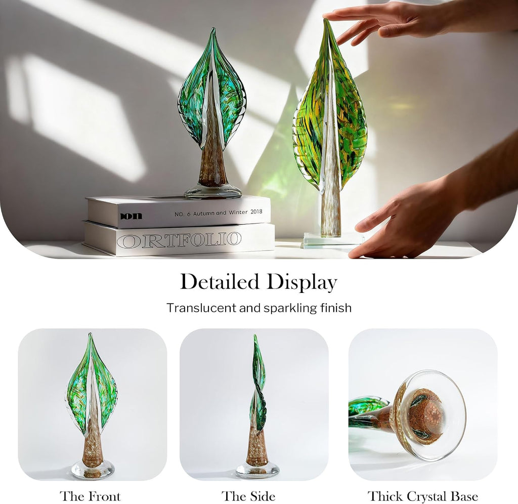 12 Inch Blown Glass Tree of Life Leaf Sculpture Decor