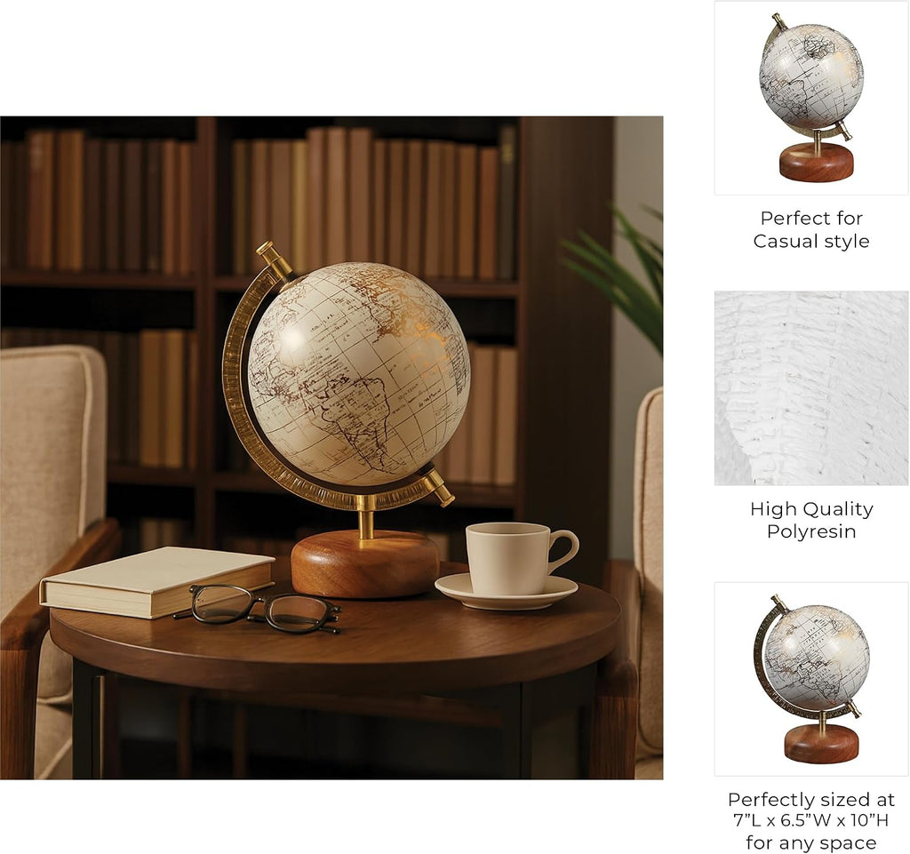 Decorative Globe with Wood Base or Office Decor - Ornament for Desk, Hallway, or Coffee Table - Modern Desktop Globe