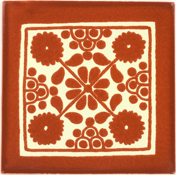 Box of 9-41⁄4 x 41⁄4 Terra Cotta Damasco - Talavera Mexican Ceramic Tiles