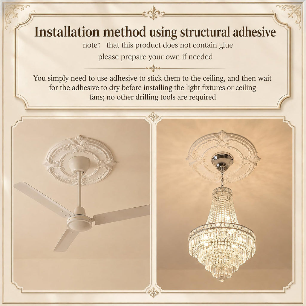 2 Pcs PU Ceiling Medallion Decorative Round Home Lighting