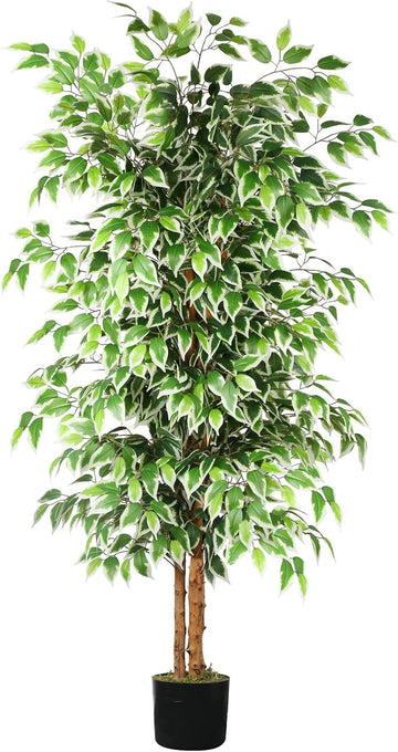6FT Artificial Ficus Tree with Real Wood Trunks, Faux Tree Indoor