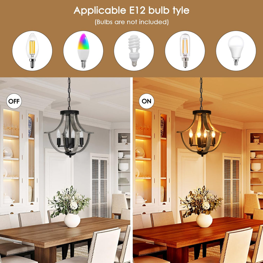 Farmhouse Hanging Pendant Lighting, 4-Light Rustic Flush Mount Ceiling Light Fixture, Modern Faux Wood Vintage