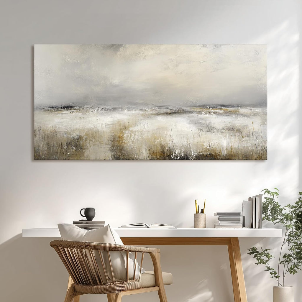 Large Neutral Abstract Canvas Wall Art Modern Landscape Painting Prints Beige Gray Artwork Minimalist Panoramic