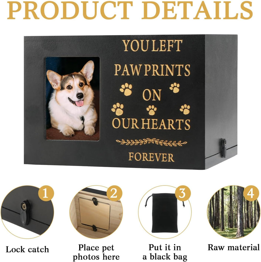 Pet Urns for Dog or Cat Ashes, Wooden Pet Memorial Urns with Photo Frame, Pet Cremation Urns Keepsake Memory Box