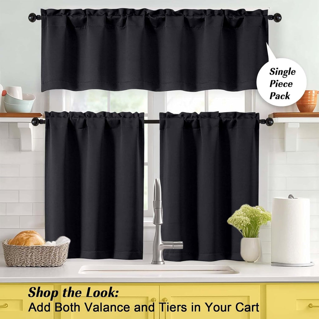 Cafe Curtains Tier 36 Inch Length 2 Panels, Short Thermal Insulated Room Darkening Small Kitchen Window Blackout