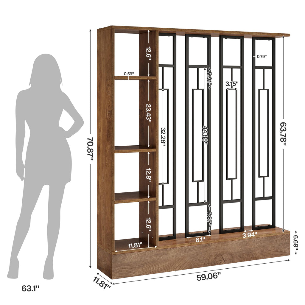 Room Divider with Shelves, 71" Freestanding Storage Room Divider
