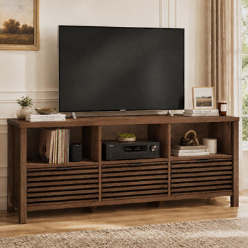 TV Stand, Mid Century Modern Media Console for 60 55 in TVs, Oak