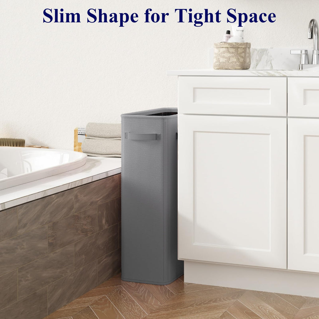 50L Slim Laundry Hamper, Small Laundry Hamper With Handles, Narrow Laundry Basket , Collapsible Laundry Basket, Grey