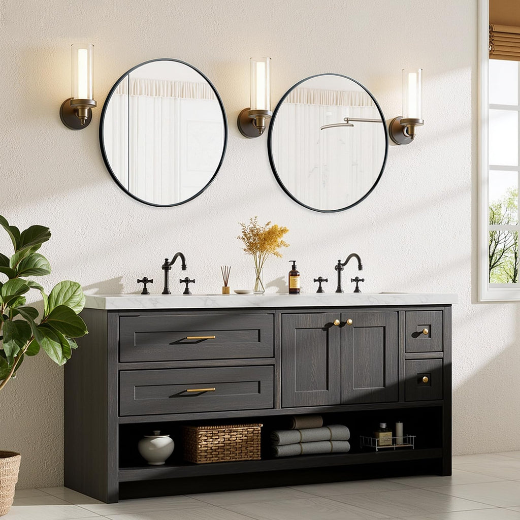 Bathroom Mirror for Wall, 20 Inch Round Mirror, Matte Black Metal Framed Circle Vanity Mirrors Bedroom Living Room