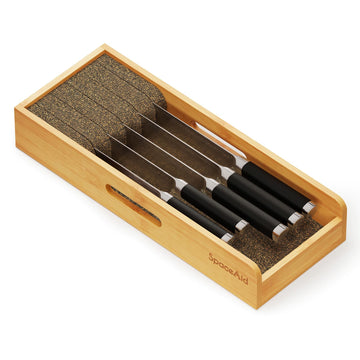 Knife Drawer Organizer Bamboo Insert Dock, Kitchen Steak Knives Holder Organizers Block for Drawer in Storage