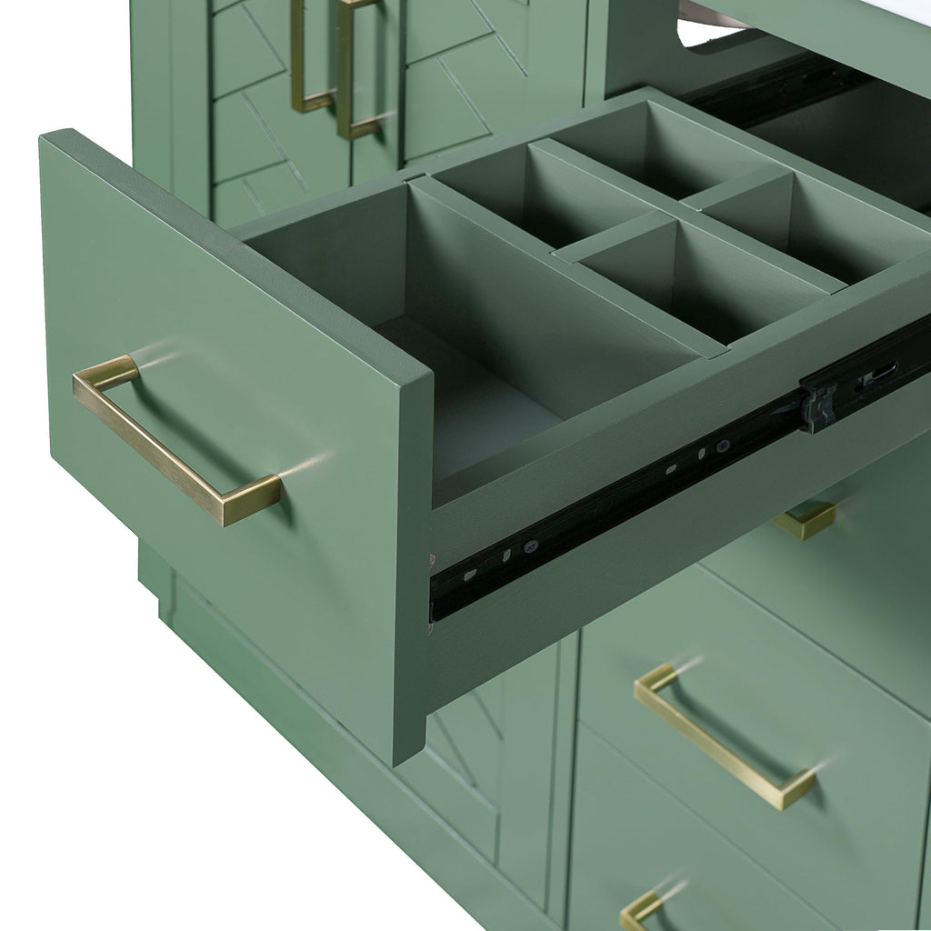 30 Inch Green Bathroom Vanity with Sink & Gold Handles, Light Luxury