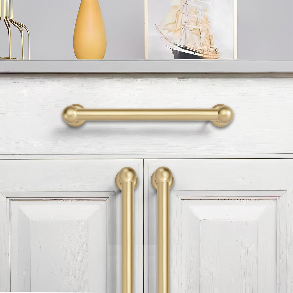 5 Pack 10 inch(256mm) Hole Center Brushed Gold Cabinet Pulls Solid Heavy-Duty Matte Gold Kitchen Cabinet Hardware for