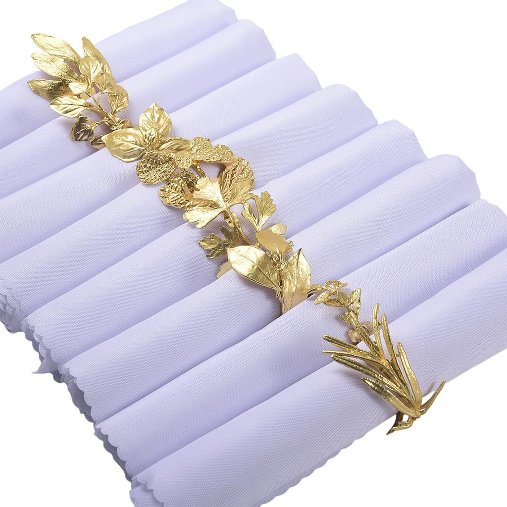 Matte Gold Napkin Rings Herb Leaf Botanical - Set of 8