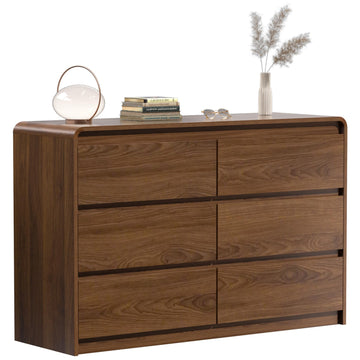 6 Drawer Dresser, 47" Wide Walnut Dresser Wooden Dresser