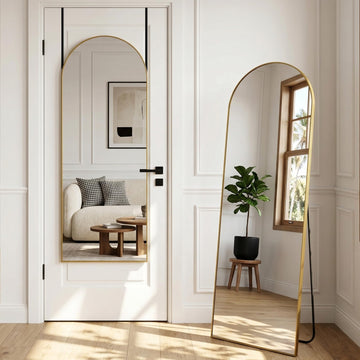 58"x20" Over The Door Mirror, Full Length Mirror with Stand, Gold