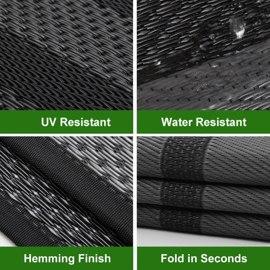 Outdoor Rugs Waterproof s Clearance,Large Plastic Straw Mats for Backyard,Porch,Deck,Balcony,Black&Deep Grey