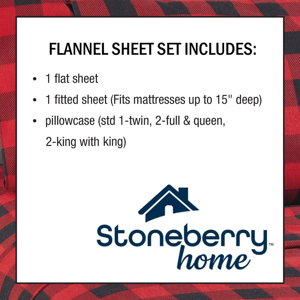 Cotton Flannel Sheet Set, 100% Cotton Brushed Flannel Bedding with Flat Sheet, Fitted Sheet, & Pillowcases, Fits